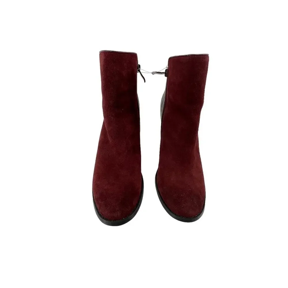Very Volatile Size 8.5 Wedge Boot Bootie Burgundy Red Leather Stacked Heel